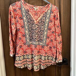 Lucky Brand Red, White,and Blue cotton blend tunic top Bo Ho